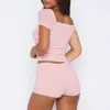 Damen-Trainingsanzüge Hirigin Frauen Casual Lounge-Sets Y2k Zweiteilige Outfits Kurzarm Spitzenkante rückenfreies Hemd Shorts Set Pyjamas