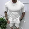 Męskie dresy wolny stały kolor Dwuczęściowe zestawy dla mężczyzn Summer Short-Sleeve O Neck T-koszule i szorty męskie garnitury mody streetwear