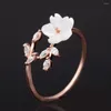 Med sidonstenar Delikat Zirkonkristallblad Blad Blommande Ring för kvinnor Lamer Girls Rose Gold Color Finger #272054