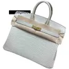 Bolsa de couro genuíno bk l misty quadrado americano crocodilo glaciar saco branco artesanal pele de crocodilo portátil saco das mulheres de couro genuíno