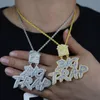 Iced Out Bling Hip Hop Cursive Letter Big Trap Pendant Necklace CZ Cubic Zirconia House Charm Men Women Fashion Jewelry 240313