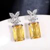 Stud Earrings Simple And Elegant Square Cubic Zirconia Bling Yellow CZ Dangle Luxury Women Wedding Engagement Jewelry