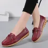 Casual Shoes 2024 Fashion Women äkta läderballettlägenheter Chaussures Femme Ladies Slip-On Moccasins Loafers Plus Size 44