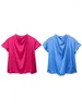 Kvinnors blusar Sommarkläder för kvinnors toppar 2024 samlade Cowl Neck Elegant Flowing Satin Blus Short Sleeve Casual Top