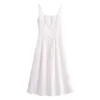 Casual Dresses YENKYE Sexy Elegant Women French Black White Cotton Linen Sleeveless Dress Square Neck Low Waist Female Summer Holiday