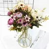 Faux Floral Greenery 1 Bunch 5 Forks 12 Heads Artificial Flowers Cheap Vases Home Decoration Accessories Wedding Diy Bridal Clearance for Photo Props Y240322