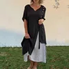 Casual Dresses Women Dress Stylish Women's Midi With V Neck Button Decor Two-piece Contrast Color Design Soft For Mid-calf