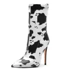 Bottes Créative Design Black and White Cow papier imprimé Femmes Bottes Mid Calf Talon pointu de pointes Bottes courtes Bottes Big Taille 45