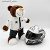 Pluche poppen motorfiets teddypop speelgoed met helm Leuke motorhelm Beer knuffel knuffel motorfiets decoratie Q240322