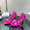 Zapatos de vestir 2024 para Mujer Lady Satin Crystal Open Toe Tacones altos Sandalias Amita Flower Tobillo Correa Diseñadores Zapatillas Mujer