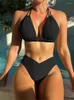 Women's Swimwear Plus Size Beach Bikini Black Sexy Halter Push Up Swimsuit 2 Piece Sets Summer Women Bathing Suits