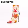 Stövlar 2022 Kvinnors Autumn and Winter New European and American Fashion Printing Vamp Stiletto Highheeled Pointed Ankle Boots