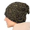 Baretten Edengold Mutsen Gebreide muts Mandala Ontspannend Neutraal Gouden Egyptisch Zwart en Goud Kunst Brimless Gebreide Skullcap Cadeau Casual