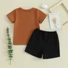 Ensembles de vêtements 0 à 3 ans pour tout-petit Boy Boy Summer Summer Round Neck Short Sleeve Bouton Top Elastic Wison Shorts 2PCS Set Born Baby Clothes