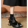 Mocassins 2023 saltos de plataforma feminina MEATAL decoração de carne punk rock botas de couro Mary Jane Creepers Sapatos japoneses Harajuku