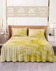 Jupe de lit Texture marbre dégradé jaune, couvre-lit élastique avec taies d'oreiller, housse de matelas, ensemble de literie, drap