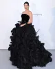 Robes de soirée en plumes noires, sans bretelles, en fourrure bouffante, robes de bal longues pour occasions spéciales, avec traîne de balayage