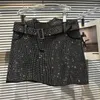 Skirts PREPOMP 2024 Summer Collection Rhinestone Diamonds Black Short Bodycon Skirt Belt Women GH708