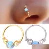 Nose Rings Studs 1Pc Fashion Turquoises Stainless Steel Ring Nostril Hoop Stud Body Piercing Jewelry For Women Drop Delivery Dhsls