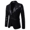 Blazer dourado brilhante com lantejoulas e glitter, jaqueta masculina, boate, baile, traje masculino, roupas de palco para cantores 240322