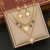 Ketting Oorbellen Set 316L Roestvrij Staal Mode Fijne Sieraden Oog Munt Bloemen 2-Layer Charme Ketting Choker Kettingen voor Vrouwen