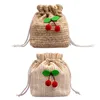 Shoulder Bags Women Drawstring Crossbody Bag Handmade Cherry Summer Beach Purse Versatile Crochet Satchel Girls Outdoor Daily