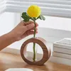 Vaser Hydroponic Flower Vase Trädekorarrangemang Dekorationer för prydnadsarrangemang med massivt träfästen för