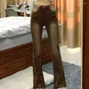 Jean femme jambe droite avec poches pantalon pour femme taille haute S pantalon marron large Unique printemps pantalon Original A