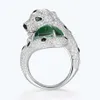 AYJEWELRY Sterling Silber Leopard mit Lab Smaragd Stein Black Spots Panther Ringe für Frauen Edlen Schmuck