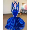 Mermaid Aso Ebi Arabic Lace Prom Dress Rotal Blue Satin Evening Formal Party Second Reception Birthday Engagement Gowns Dresses Robe De Soiree ZJ Es Es