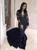 Vintage noir sirène robes de bal avec des fleurs roses 3D Satin dentelle manches longues col en V profond filles africaines robes de soirée robes de bal BC18448