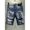 2019 Summer High Street Trendy Spring Split Handmålad färghål Patch Denim Shorts Men's