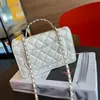 24p WOC Pearl Handle Luxury Handbag Fashion Womens Counter Bag Leather Diamond Gold Hardware Metal Matelasse Chain Crossbody Bag Basup Sacoche 19cm