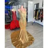 Aso Ebi Gold Abich Mermaid Prom Dress Crystals Sexy Evening Party Second Sextree Second Birthday Congragement Dresses Robe de Soiree zj es