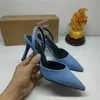 Billig butik 90% rabatt i grossist ZA 2024 Summer Womens Shoes Blue Denim pekade High Heel Slim Sandals Wrapped Back Hollow Muller