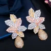 Pera wunderschöne weiße Zirkonia, silberfarben, großer Blatt-Wassertropfen, Hochzeit, Party, baumelnde Ohrringe für Bräute, Schmuck, Geschenk, E606 240312