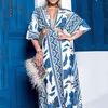 Wefad Макси-платье Летние темпераментные принты с V-образным вырезом и половиной рукавов с открытой талией Пляжные платья на шнуровке Уличная одежда 240314