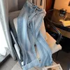 レディースジーンズのズボンハイウエストSストライプポケット付き女性90Sストリートウェアストレッチエモのための女性の青いストレートレッグパンツ
