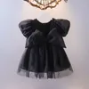 Robes pour petites filles, couleur unie, grand nœud en maille, épissure, Tutu mignon et doux, vêtements Pograph pour fête d'anniversaire, 1 mois à 3 ans