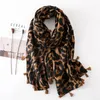 Halsdukar Spring Autumn Leopard Print Cotton Linen Scarf Woman Elegant Fashion Shalched Shawl Female Vintagetourist Beach Handduk