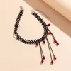 Pendant Necklaces Gothic Red Blood Droplet Crystal Necklace For Women Vintage Dark Hollowed Lace Figure Tassel Chokers Accessories Fashion