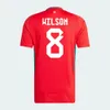 Wales 24 25 fotbollströjor Wilson Ramsey Bale Euro Cup Nytt 2025 National Team 2024 Soccer Shirts Men Kids Kits Home Red Away Yellow Brooks Johnson