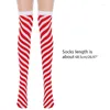 Women Socks Christmas Candy Cane Thigh High Red White Striped Over Knee Stocking