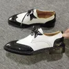 Dress Shoes Black And White Mixed Colors Leather For Men Fashion Lace-up Italian Office Formal Male Wedding