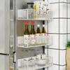 Kitchen Storage Metal Refrigerator Magnetic Shelf Square Multifunctional Rack Durable No-Punch Shelves Home