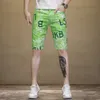 2023 verão nova carta verde masculina impressa casual capris ajuste fino em linha reta calças de cintura média