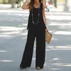Women's Two Piece Pants Oversize Women 2 Outfits Boho Fashion Casual Sleeveless Top Vest Loose Wide Leg Baggy Solid Color Trousers