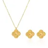 Set di gioielli ispirati al design di lusso in oro con quadrifoglio, orecchini, collana, set di gioielli in acciaio inossidabile con trifoglio portafortuna