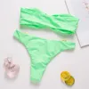 Женский купальник, зеленый купальник-бикини, бандо, сексуальные кольца, женский пляжный купальный костюм из двух частей без бретелек, бикини, стринги, отпускной наряд