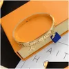 Bangle Designer Bangles Luxo Charme Pulseira Mulheres Pingente Letras Jóias 18k Banhado A Ouro Aço Inoxidável Pulseira Cuff Moda Acc Ot5yn